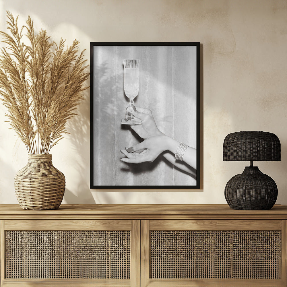 Champagne Hands Black and White Poster och Canvastavla