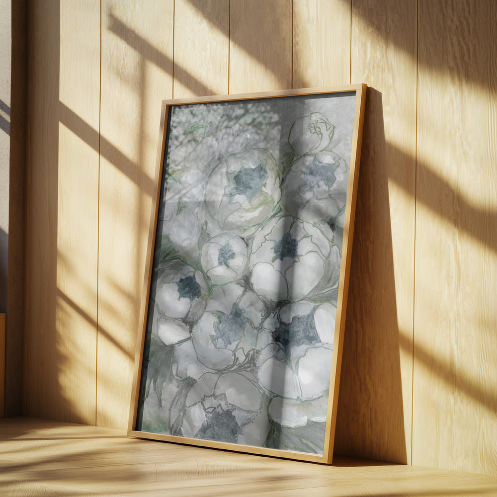 Nuria bouquet of peonies in teal and green Poster och Canvastavla