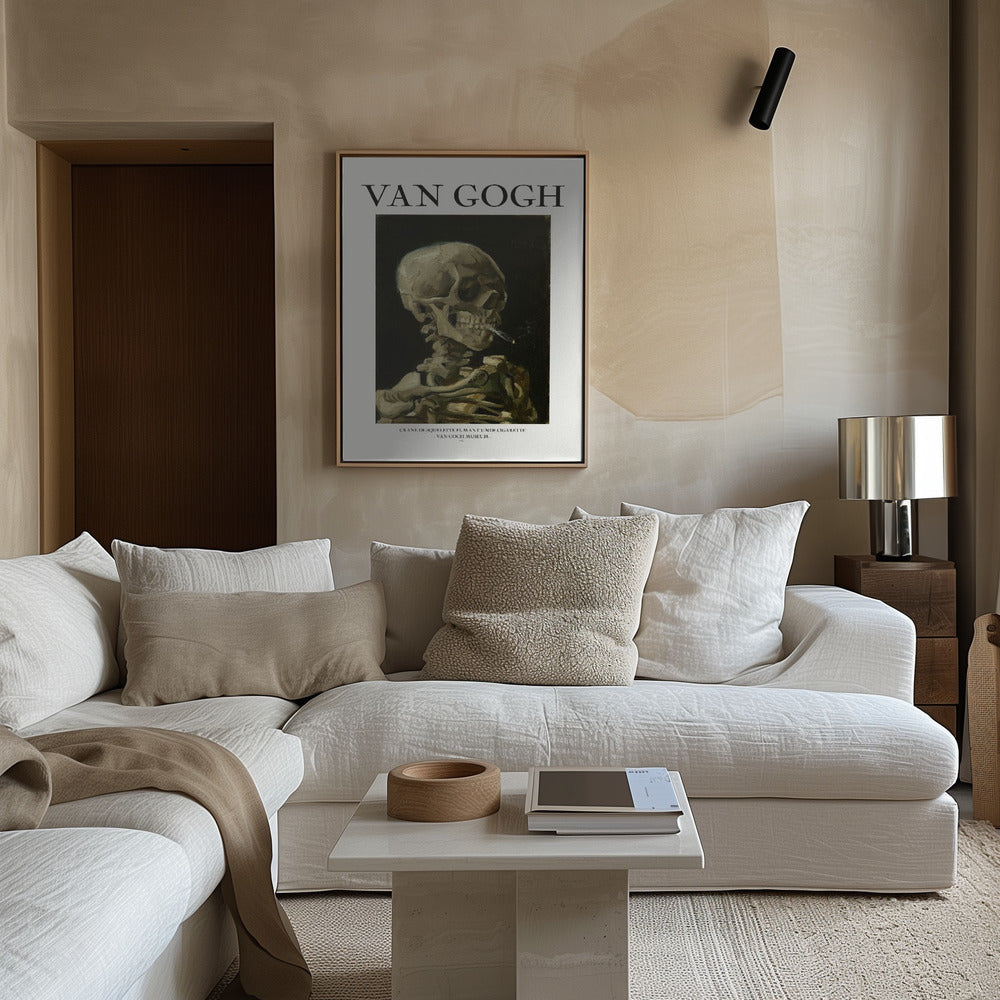 Head of a skeleton with a burning cigarette Poster och Canvastavla