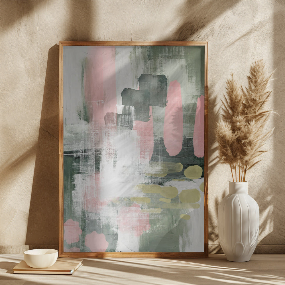 Pink On Green 1 Poster och Canvastavla