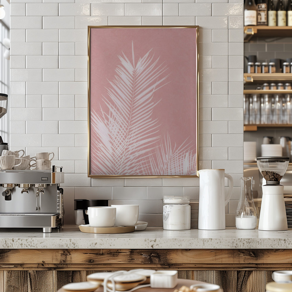 Palm Leaves On Pink Silhouette II Poster och Canvastavla