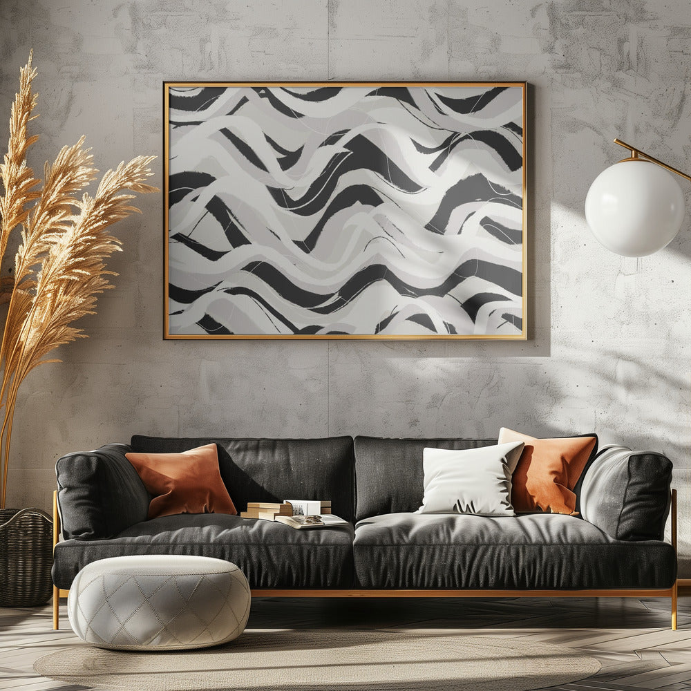 White Black Waves Pattern Square Poster och Canvastavla