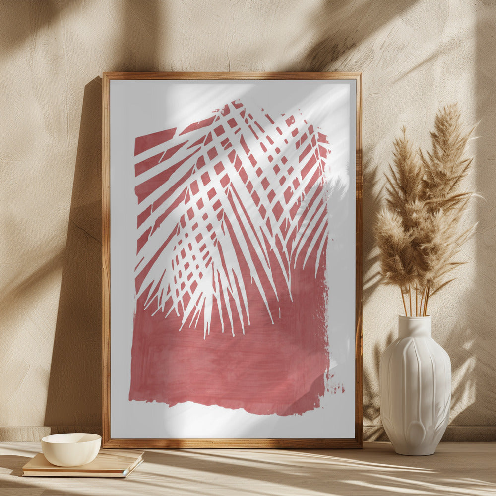 Red Palm Leaves Silhouette Poster och Canvastavla