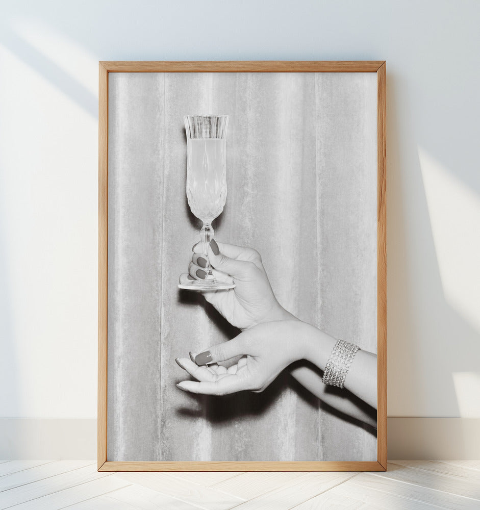 Champagne Hands Black and White Poster och Canvastavla