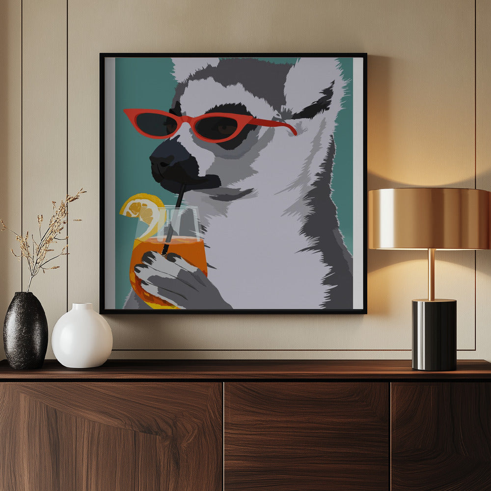 Jugdy Lemur with Drink Poster och Canvastavla