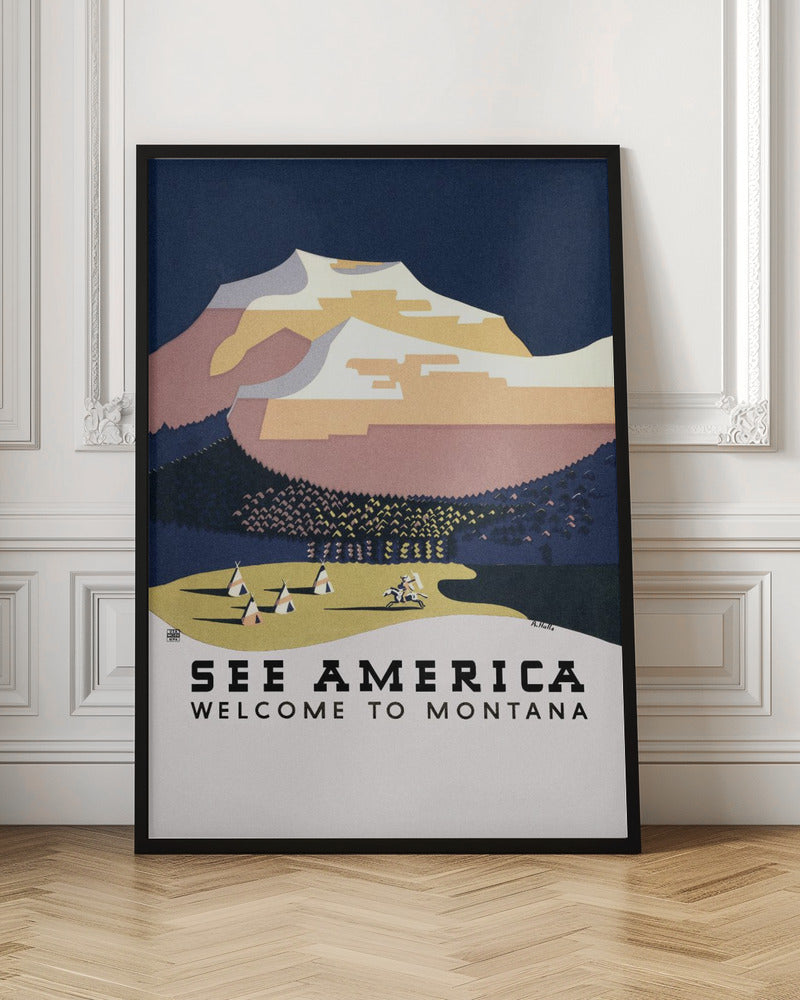 See America. Welcome To Montana (1936) Travel Poster By Richard Halls Poster och Canvastavla