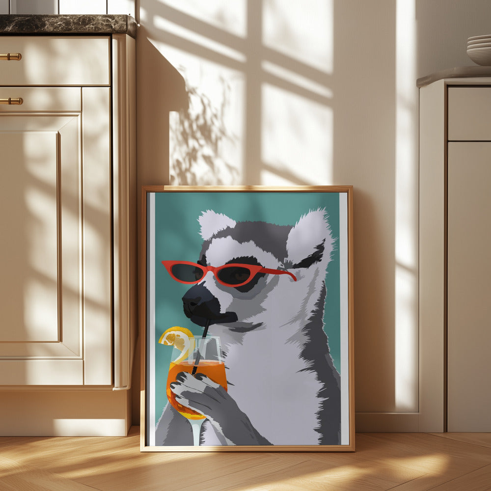 Jugdy Lemur with Drink Poster och Canvastavla