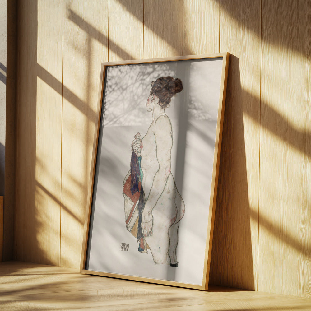 Standing Nude Woman With a Patterned Robe 1917 Poster och Canvastavla