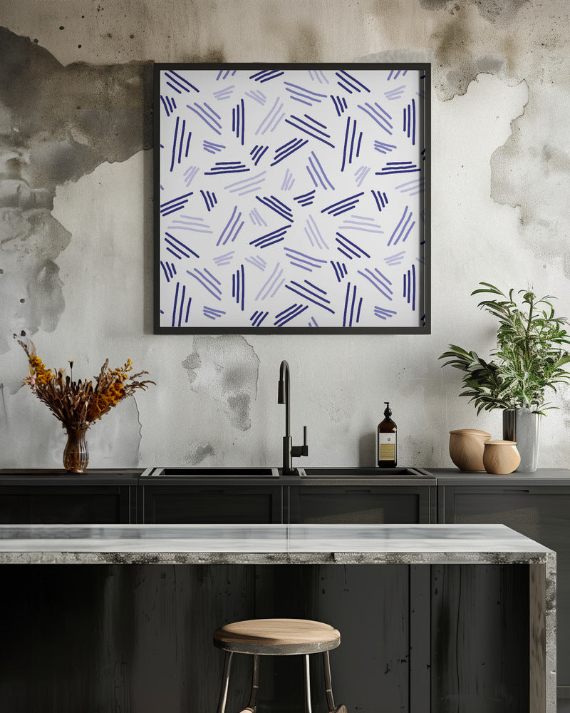 Falling Triple Lines Navy Blue Poster och Canvastavla