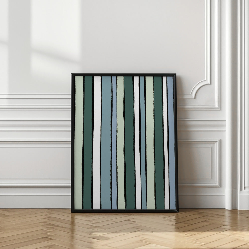 Smaragd Green Stripes Poster och Canvastavla