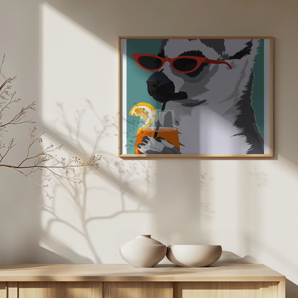 Jugdy Lemur with Drink Poster och Canvastavla