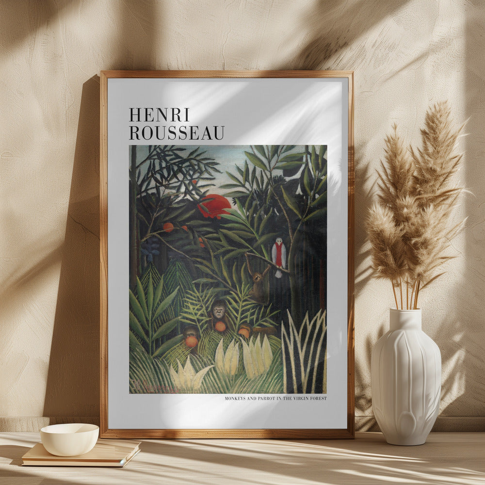 Monkeys And Parrot In The Virgin Forest Poster och Canvastavla