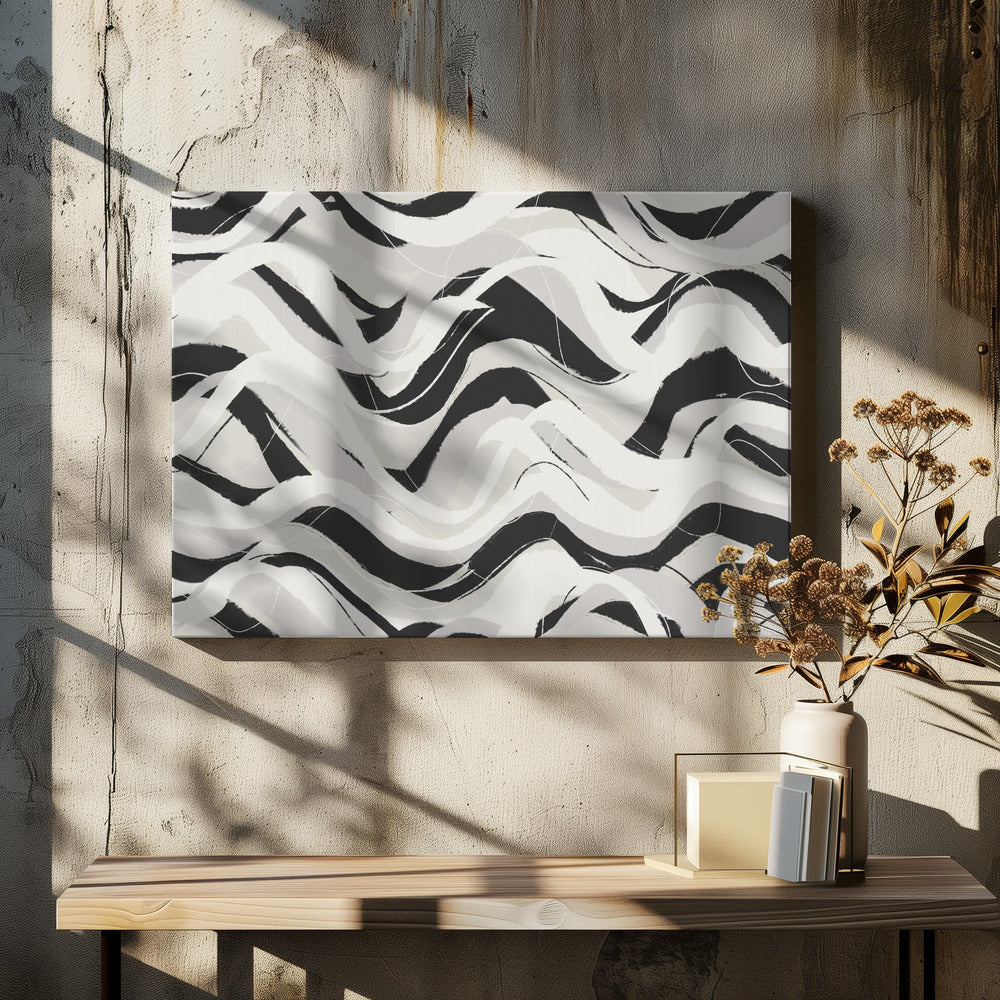 White Black Waves Pattern Square Poster och Canvastavla