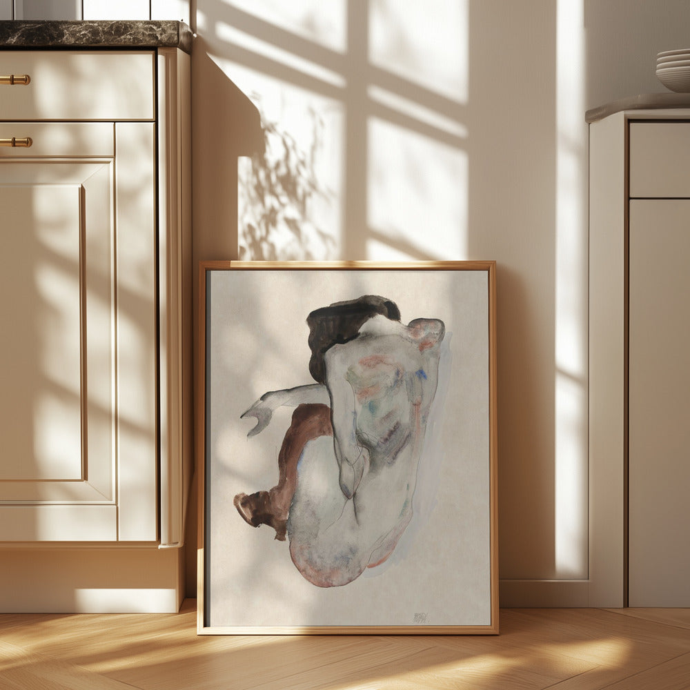 Crouching Nude In Shoes and Black Stockings 1912 Poster och Canvastavla