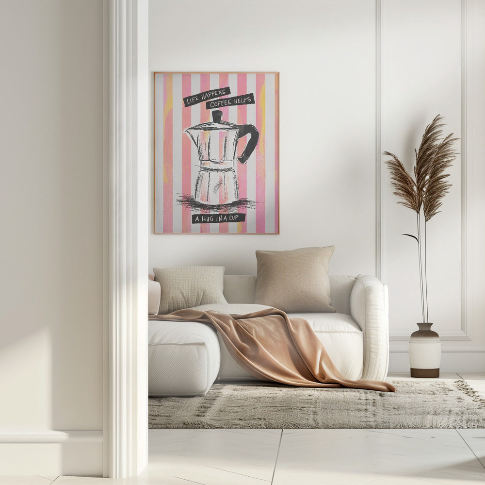 Mocca Coffee on Stripes - Hug in a Cup Poster och Canvastavla