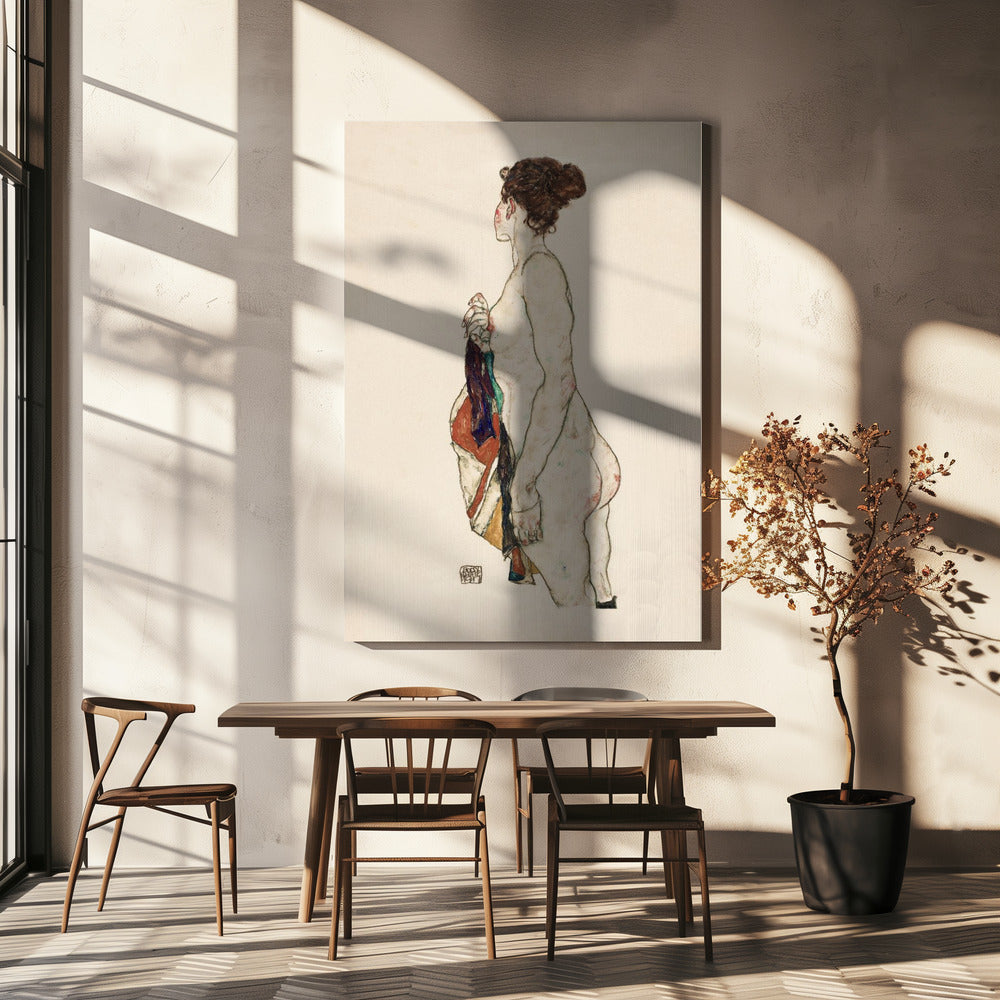 Standing Nude Woman With a Patterned Robe 1917 Poster och Canvastavla