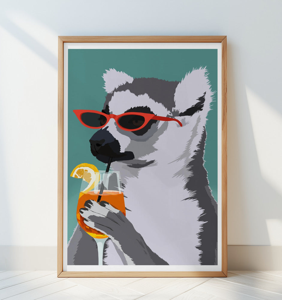 Jugdy Lemur with Drink Poster och Canvastavla