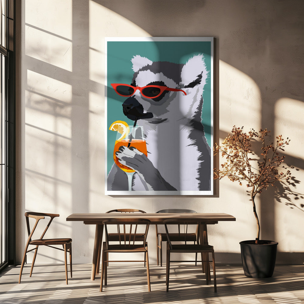 Jugdy Lemur with Drink Poster och Canvastavla