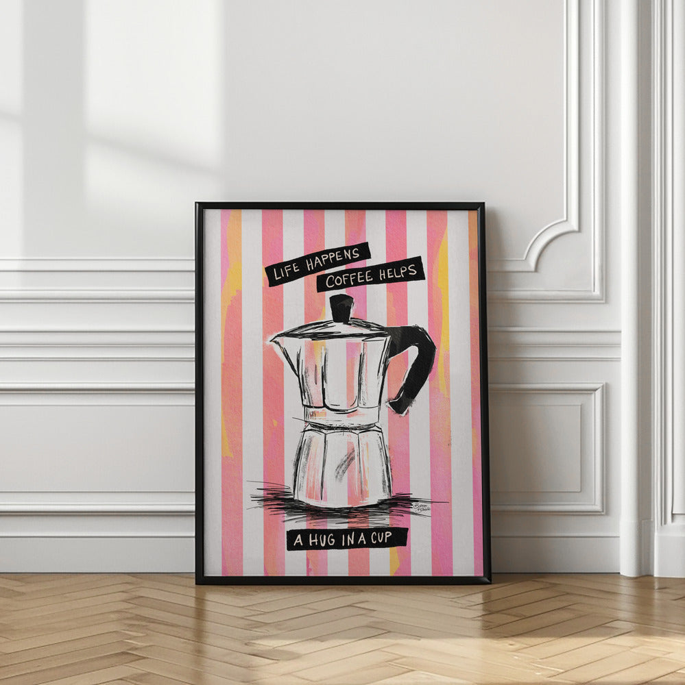 Mocca Coffee on Stripes - Hug in a Cup Poster och Canvastavla