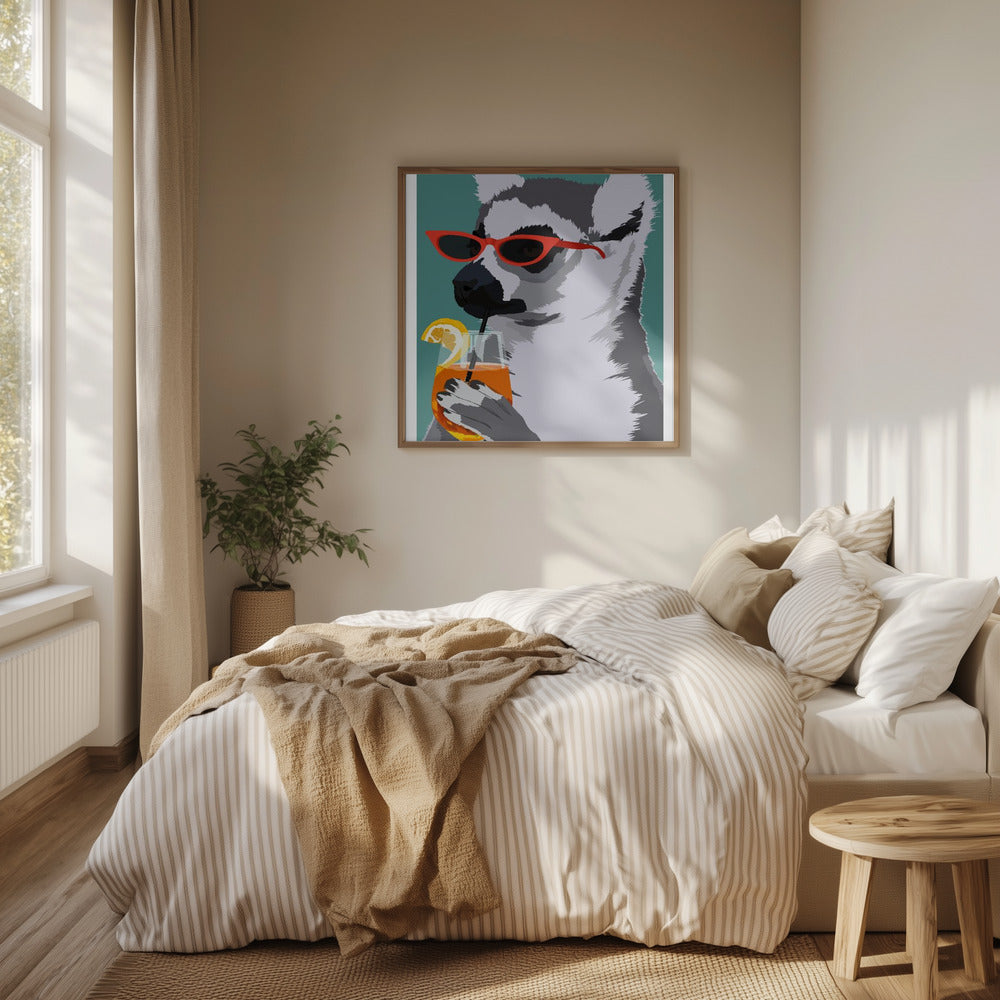 Jugdy Lemur with Drink Poster och Canvastavla