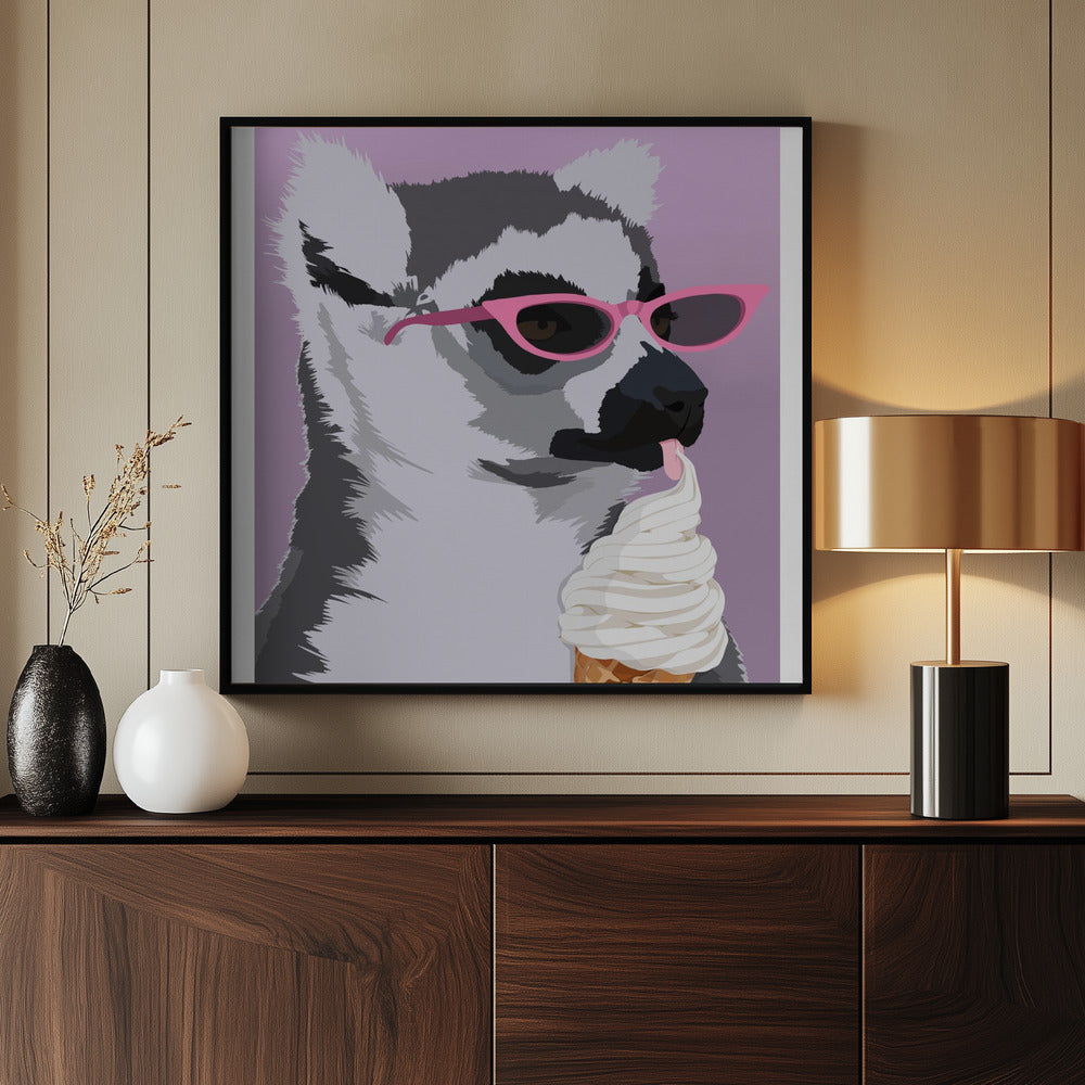 Jugdy Lemur with Icecream Poster och Canvastavla