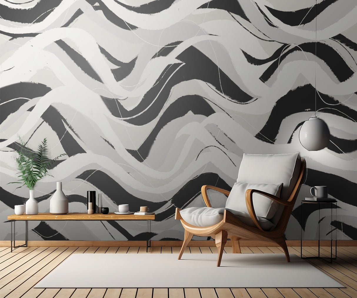 White Black Waves Pattern Square Poster och Canvastavla