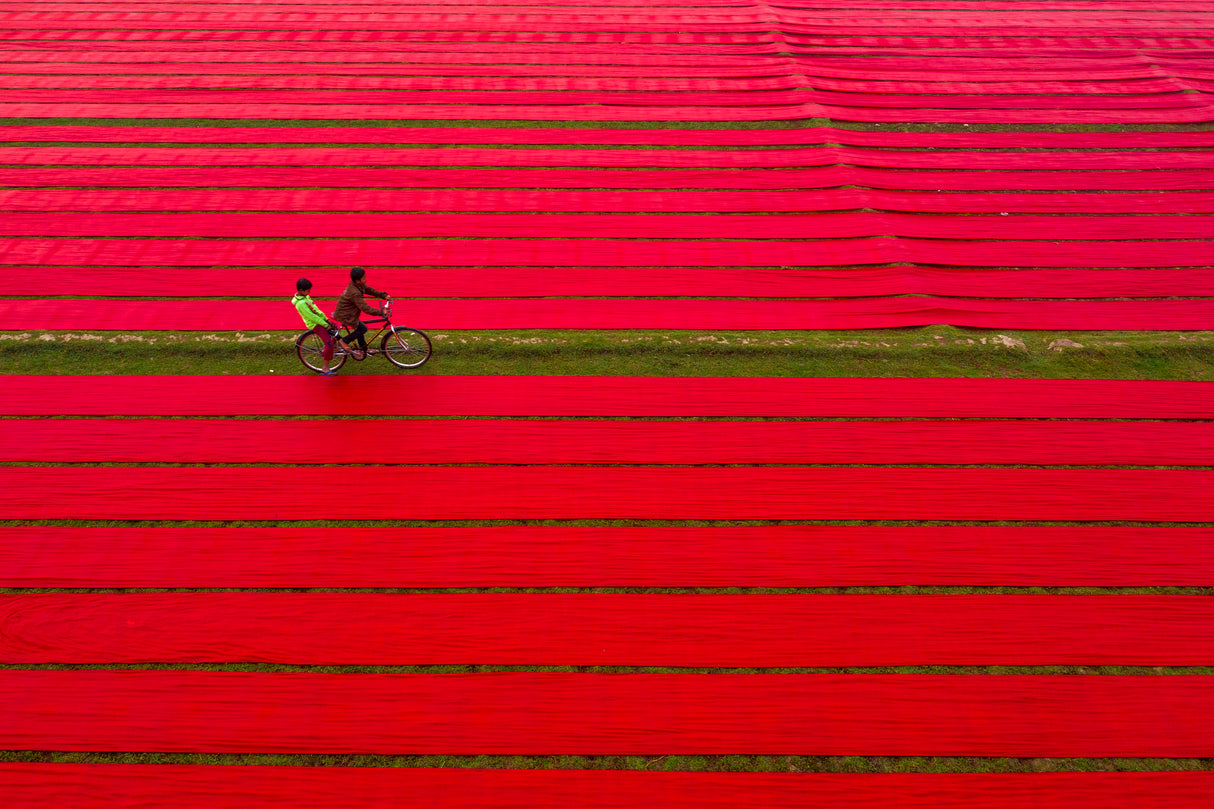 Bicycle on red cloths Poster och Canvastavla