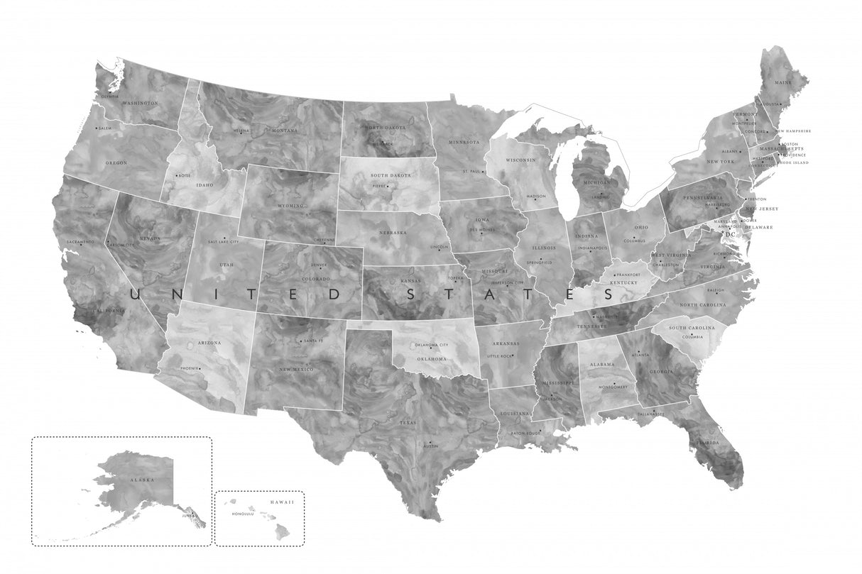 Gray watercolor map of the US Poster och Canvastavla