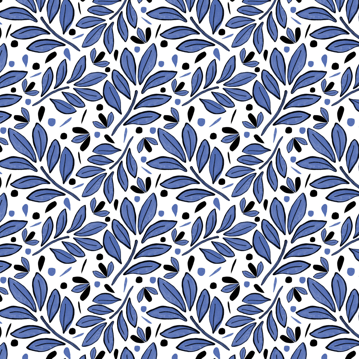 Lushy Leaves Olive Navy Blue Poster och Canvastavla