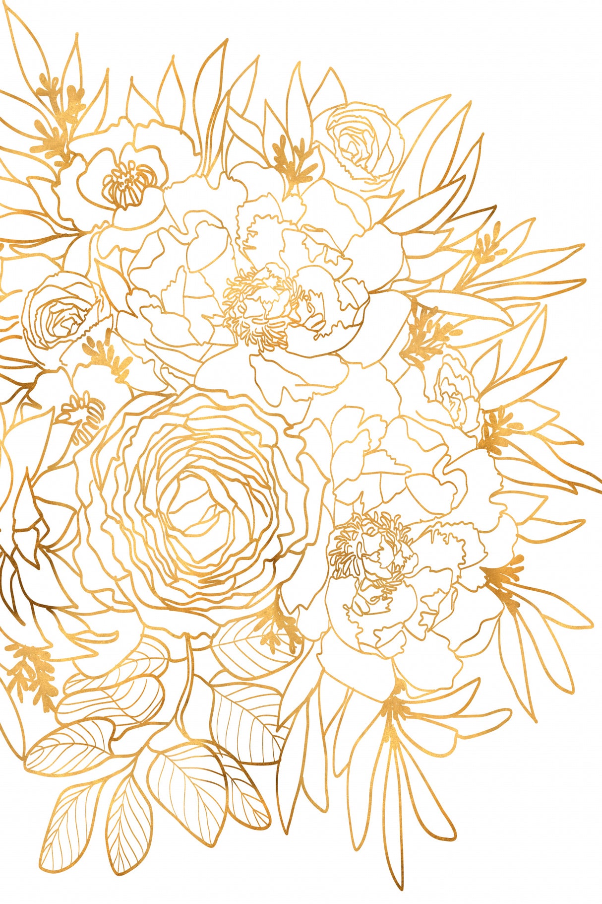 Nanette floral art in gold Poster och Canvastavla