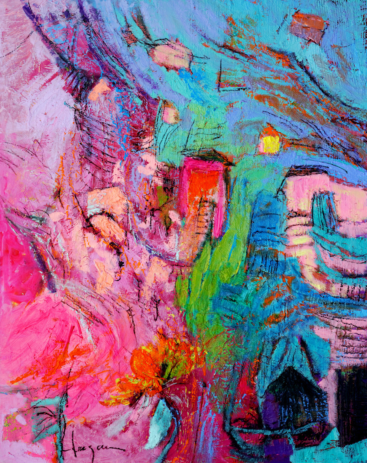 Df708 Mypinkhouseinthegardenii Poster och Canvastavla