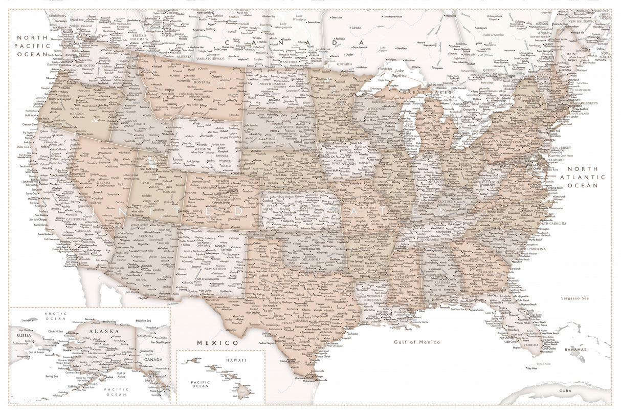 Highly detailed map of the United States, Louie Poster och Canvastavla