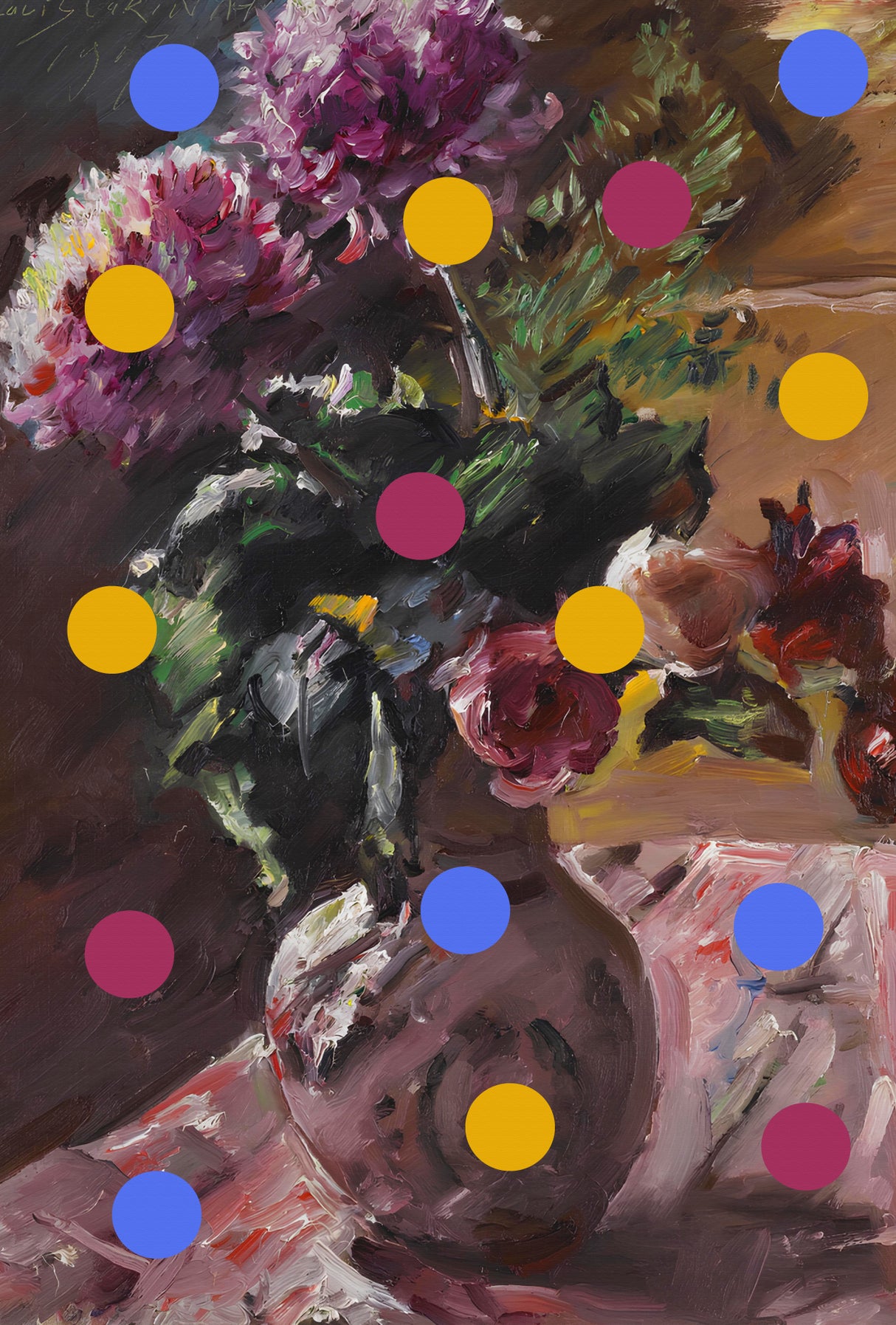 Classic Vase of Flowers And Dots Poster och Canvastavla