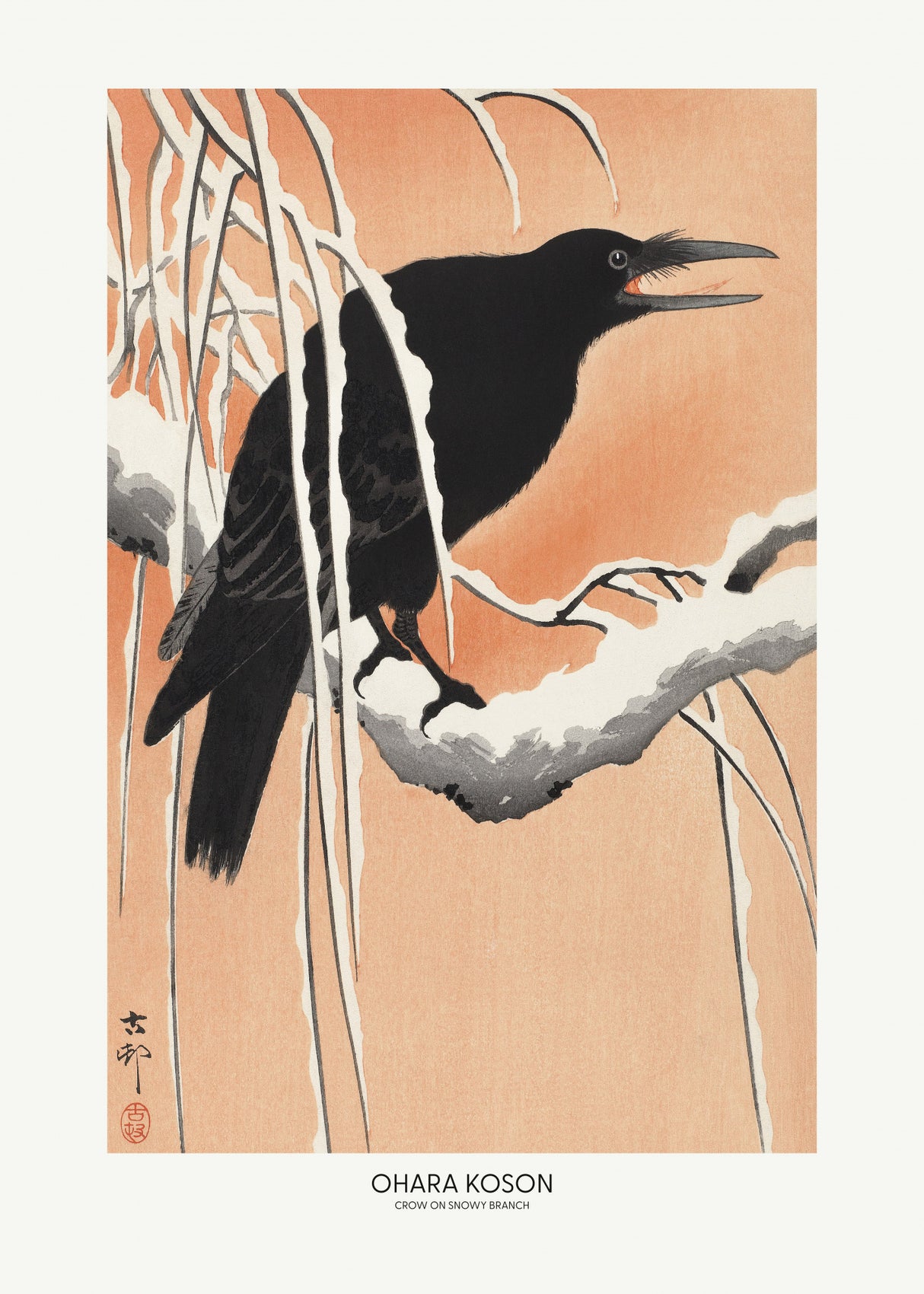 Crow On Snowy Branch Poster och Canvastavla