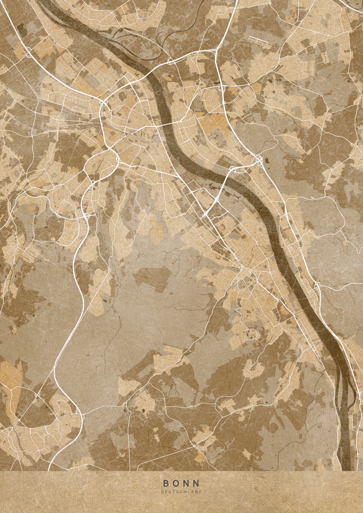 Sepia vintage map of Bonn Germany Poster och Canvastavla