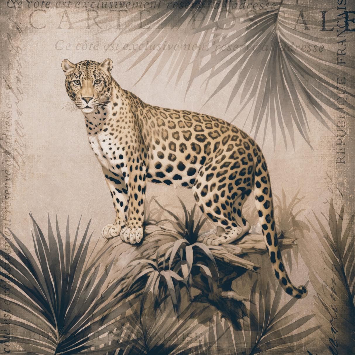 Cheetahs Tropical Jungle Monochrome Poster och Canvastavla