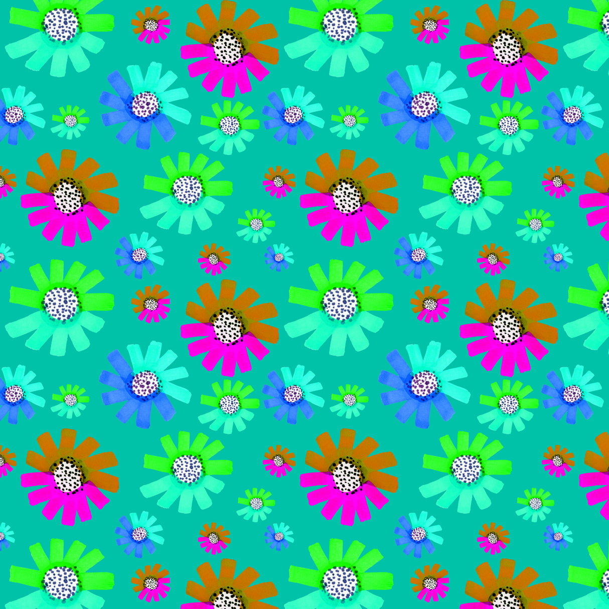 Fancy Florals Green Brown Lavender Green On Mint Poster och Canvastavla