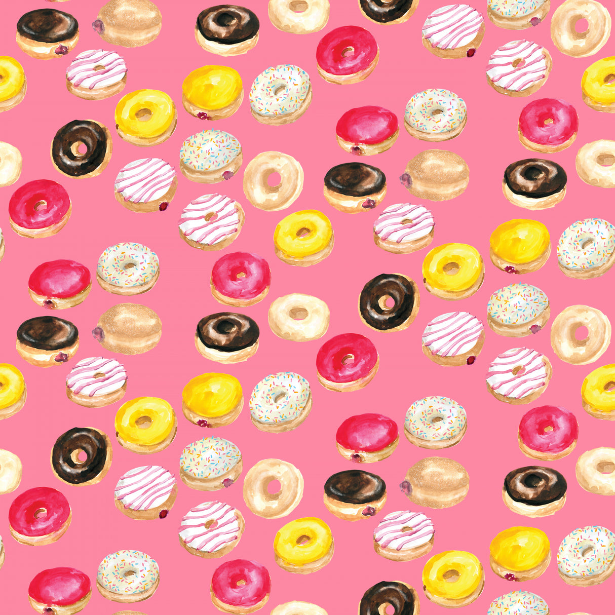 Watercolor donuts pattern in hot pink Poster och Canvastavla