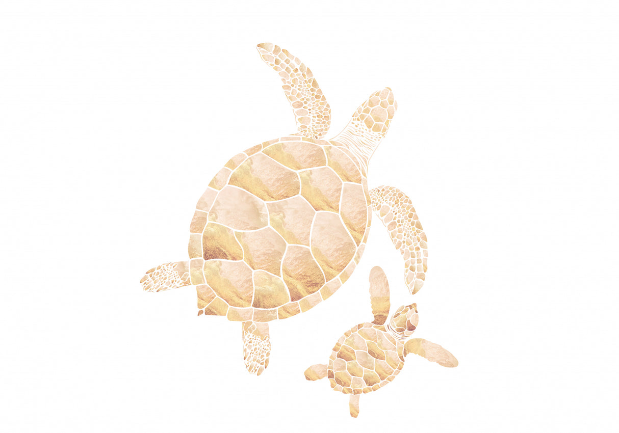 Landscape gold turtles white Poster och Canvastavla