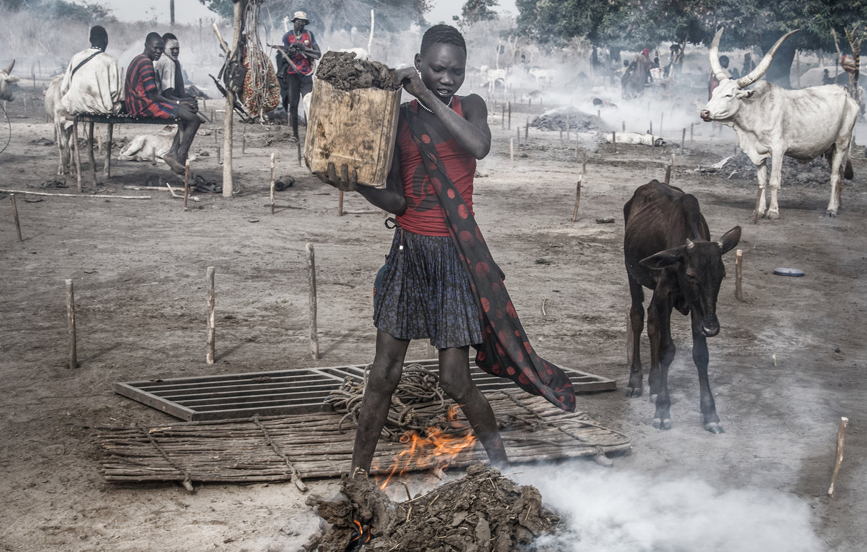 A scene in a mundari cattle camp - South Sudan Poster och Canvastavla