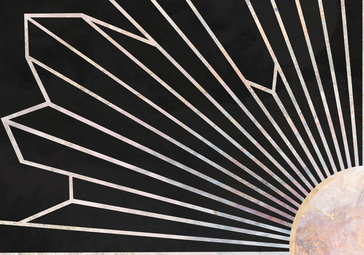 Gold geometric sun rays mural black Poster och Canvastavla