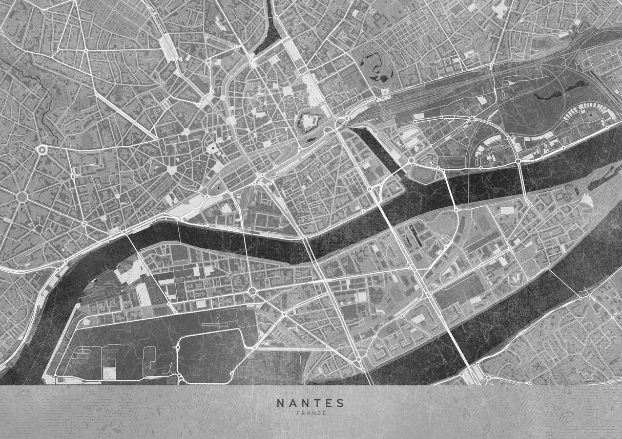 Gray vintage map of Nantes downtown France Poster och Canvastavla