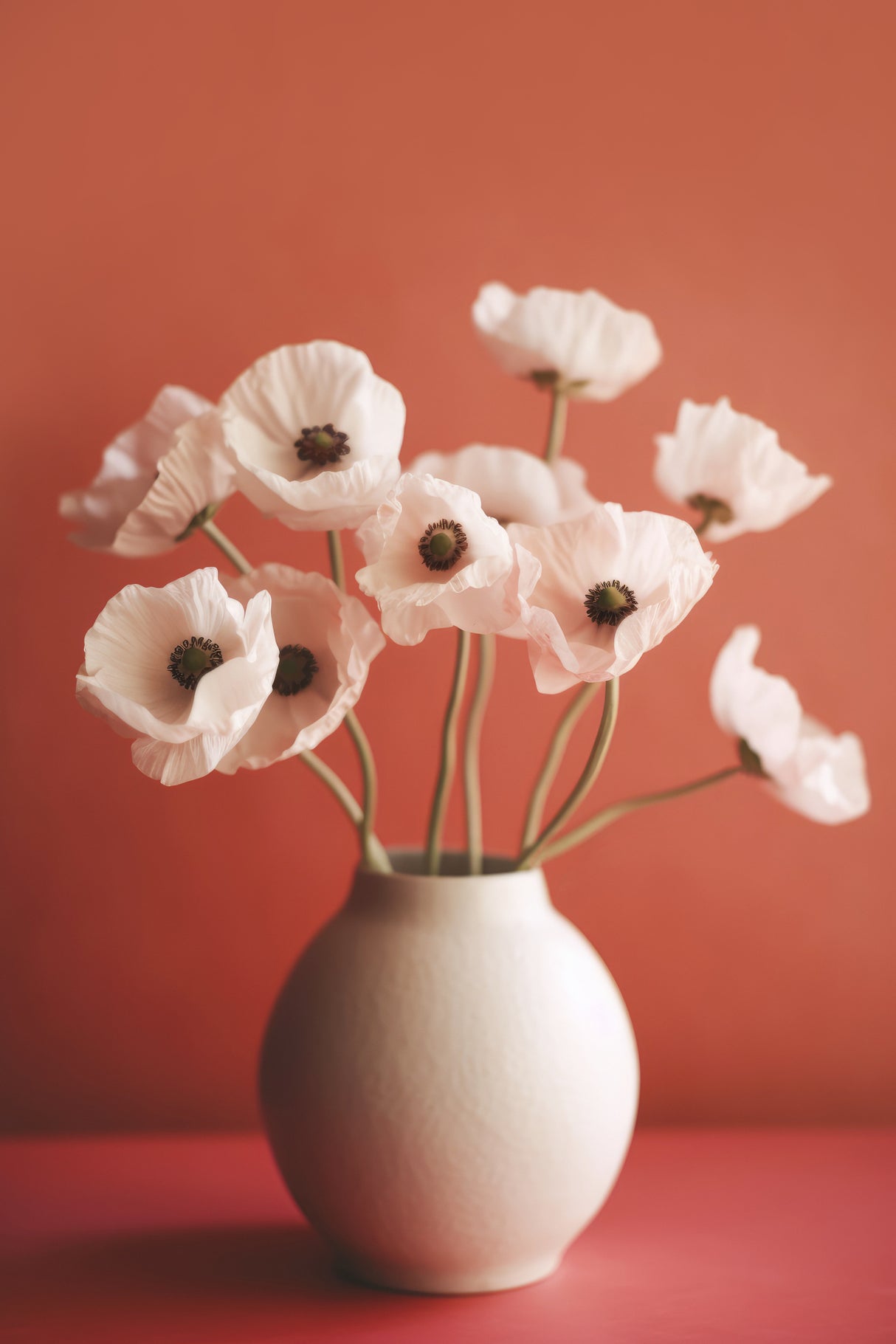 White Poppy On Orange Background Poster och Canvastavla