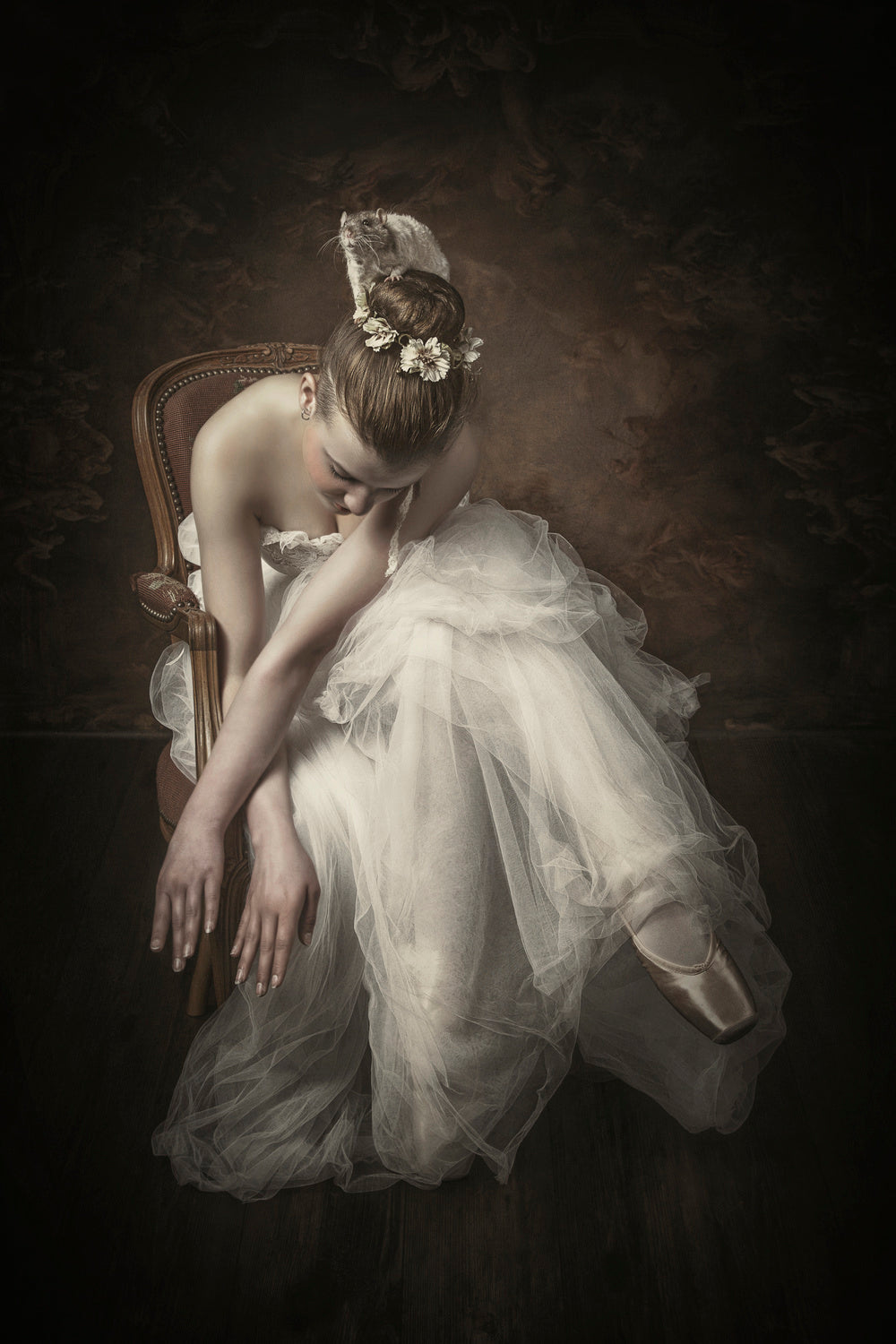 Old fashioned Ballerina with her little friend Poster och Canvastavla