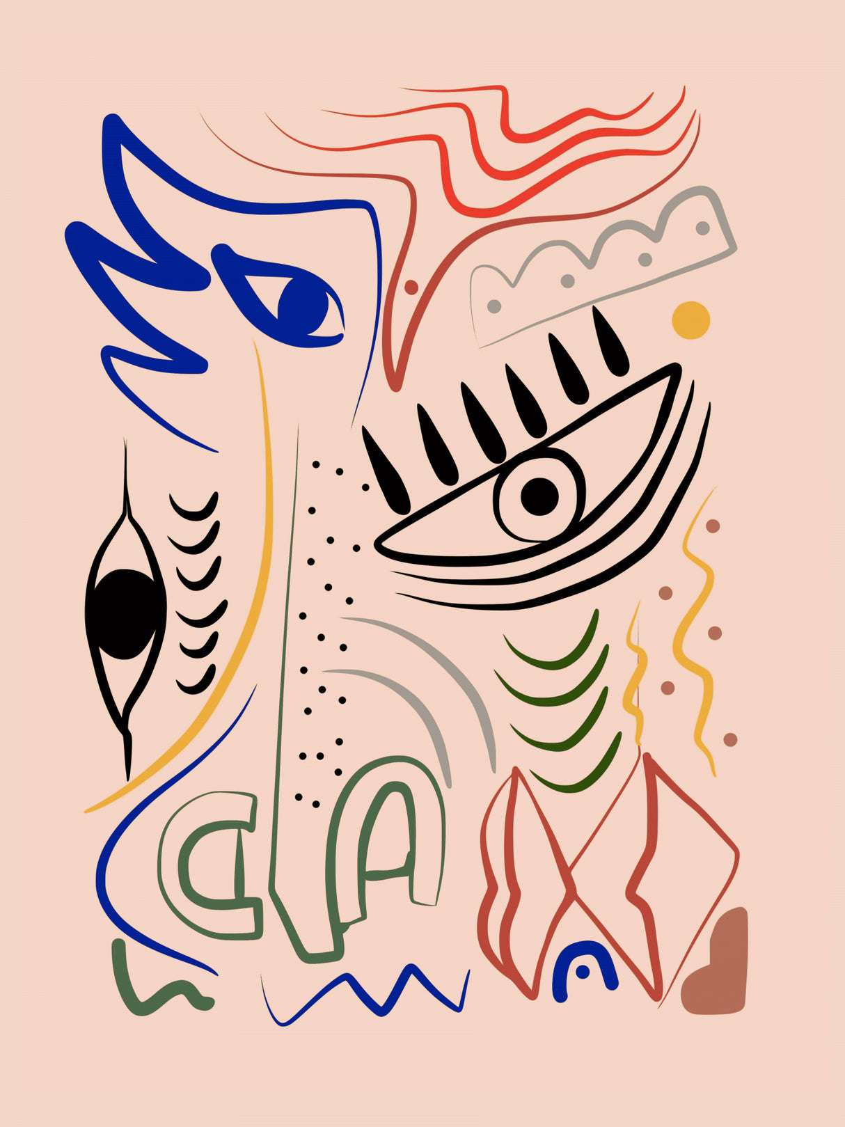 Line Art Bizarre Creature Poster och Canvastavla