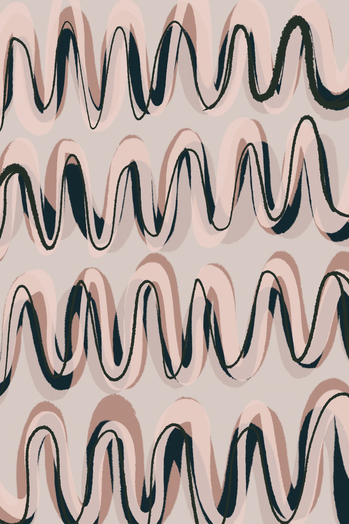 Beige Blue Pastel Waves Poster och Canvastavla