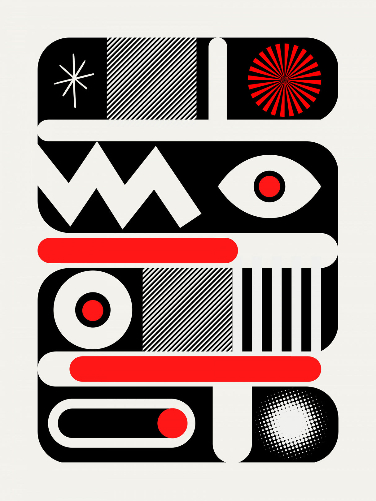 Red Mono Geometrical Poster och Canvastavla