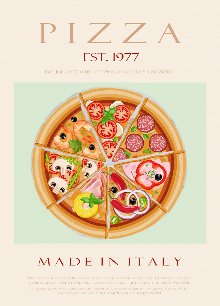 Pizza est. 1977 Poster Kitchen poster eller kökstavla