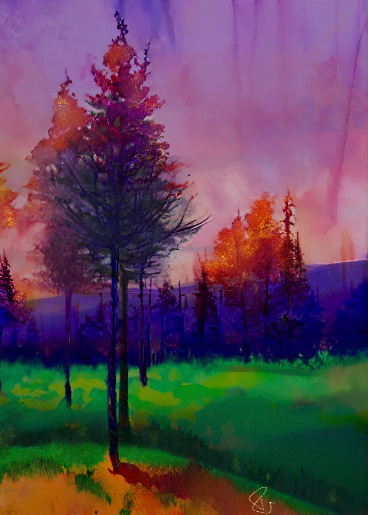 Trees at Sunset Poster och Canvastavla