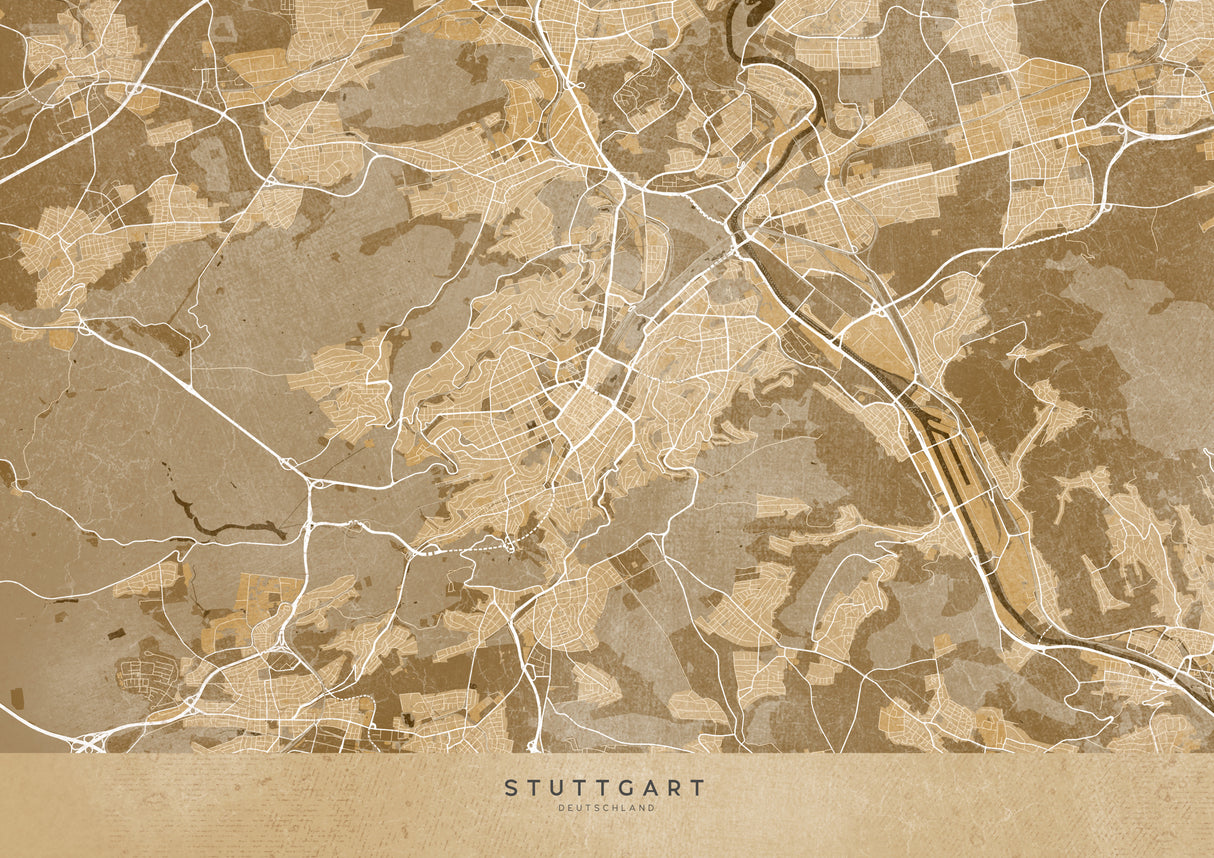 Sepia vintage map of Stuttgart downtown Germany Poster och Canvastavla